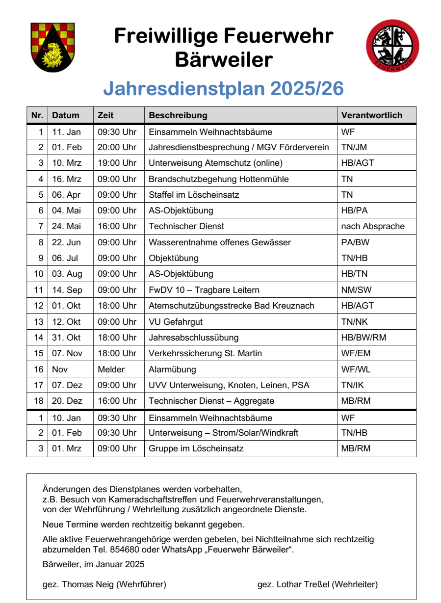 Jahresdienstplan 2025 26
